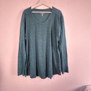 Segments Women Merino Wool Teal V-Neck Long Sleeve Base Layer Shirt XXL Pullover